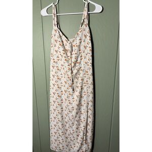 Abercrombie & Fitch Peach Floral Smocked Midi Dress White Medium Slit